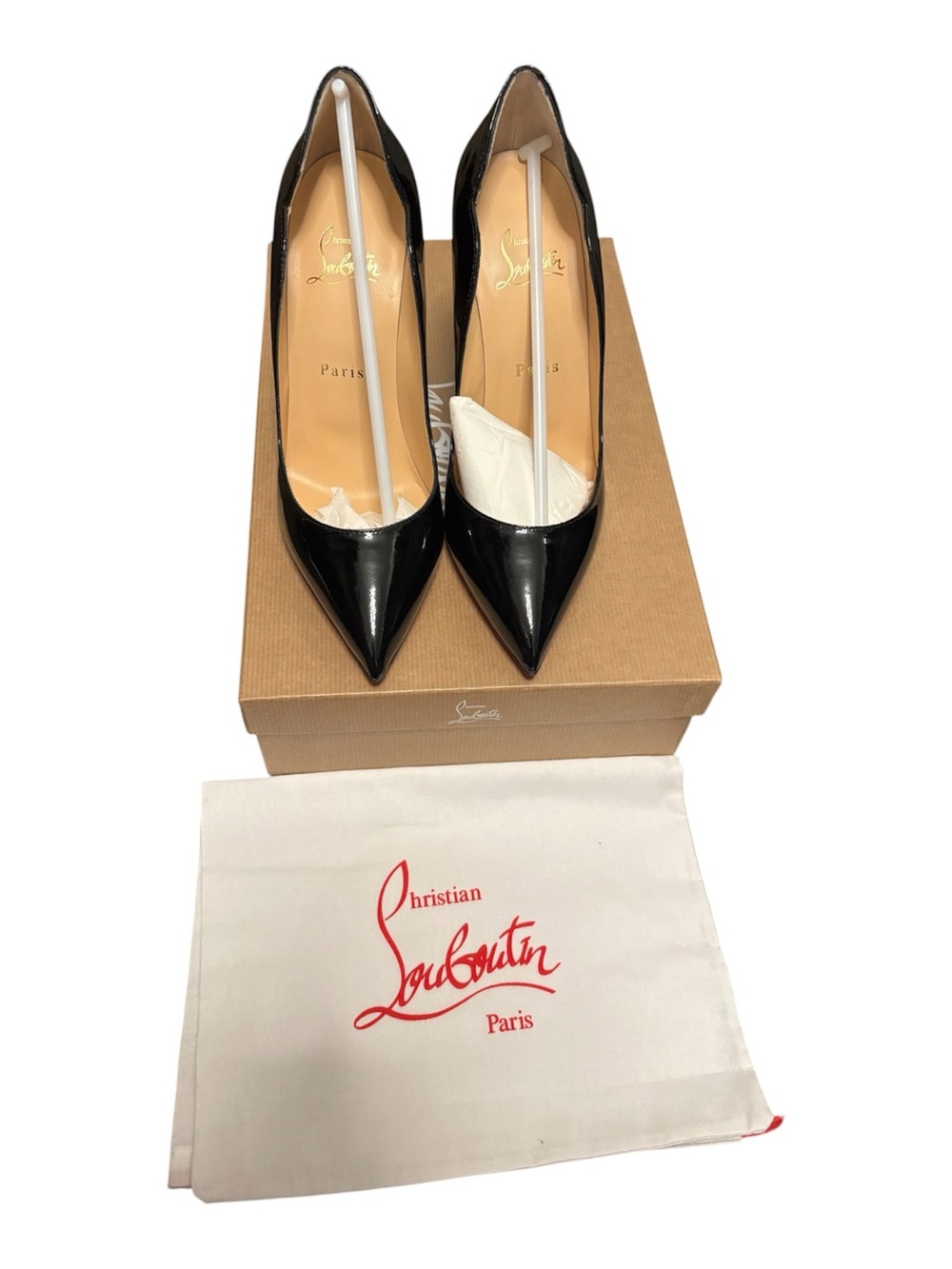 Christian Louboutin Women's Black Patent Leather Pointed-Toe Pumps 37 1/2